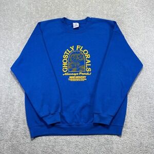 Lonely Ghost Sweatshirt One Size Blue Ghostly Florals Graphic Crewneck Pullover